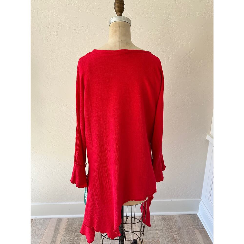 OH MY GAUZE | Womens Asymmetrical Irene Tunic Top $75 NEW Size S/M Red Lagenlook - Picture 2 of 12